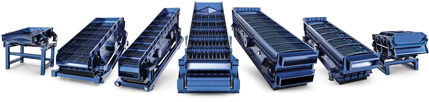 Varias cribas azules dispuestas en fila, compatibles con MODUL6 RZ.