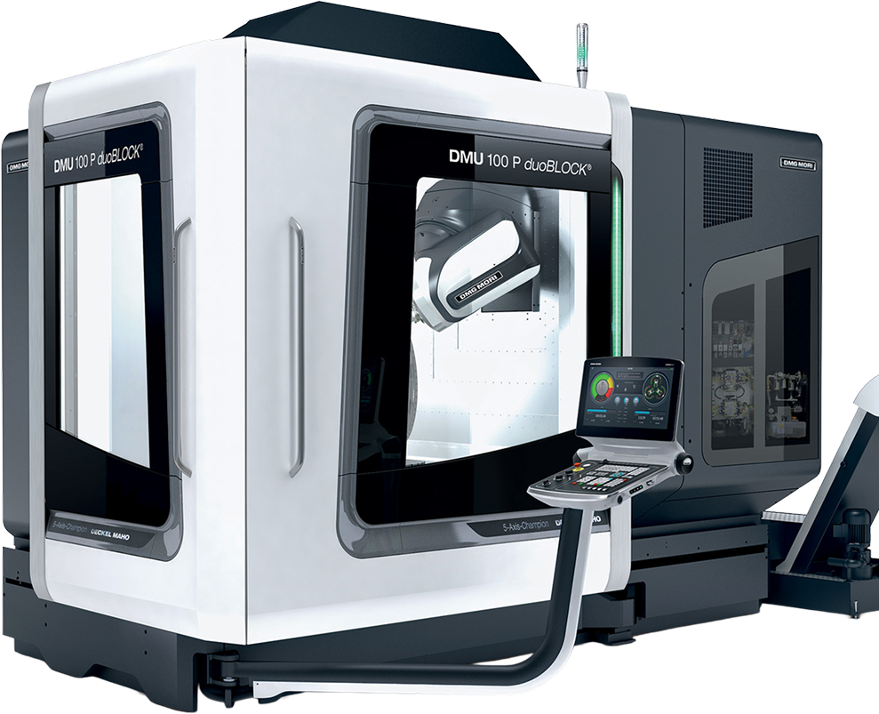 Centro de mecanizado CNC DMU 100 P duoBLOCK con panel de control.