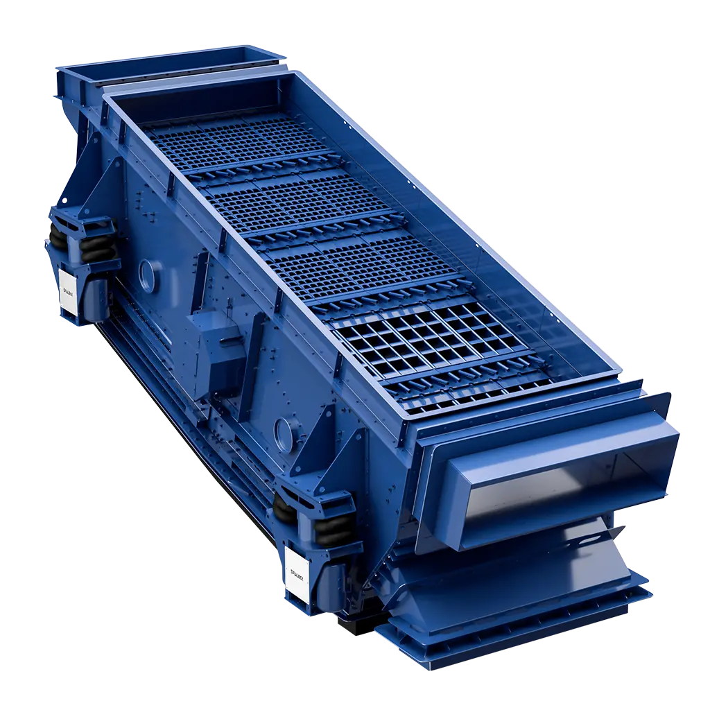 Cribadora SPALECK 3D COMBI en forma de representación 3D. En el nivel superior está equipada con un tamiz para materiales reciclables y, en el nivel inferior, con un tamiz de eje tensado.