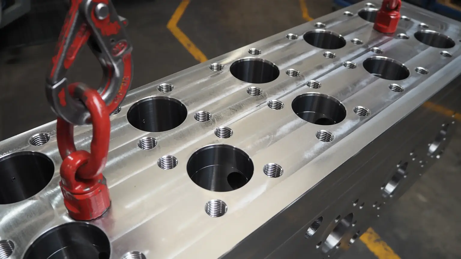 Pieza de gran tamaño mecanizada con CNC con orificios en serie