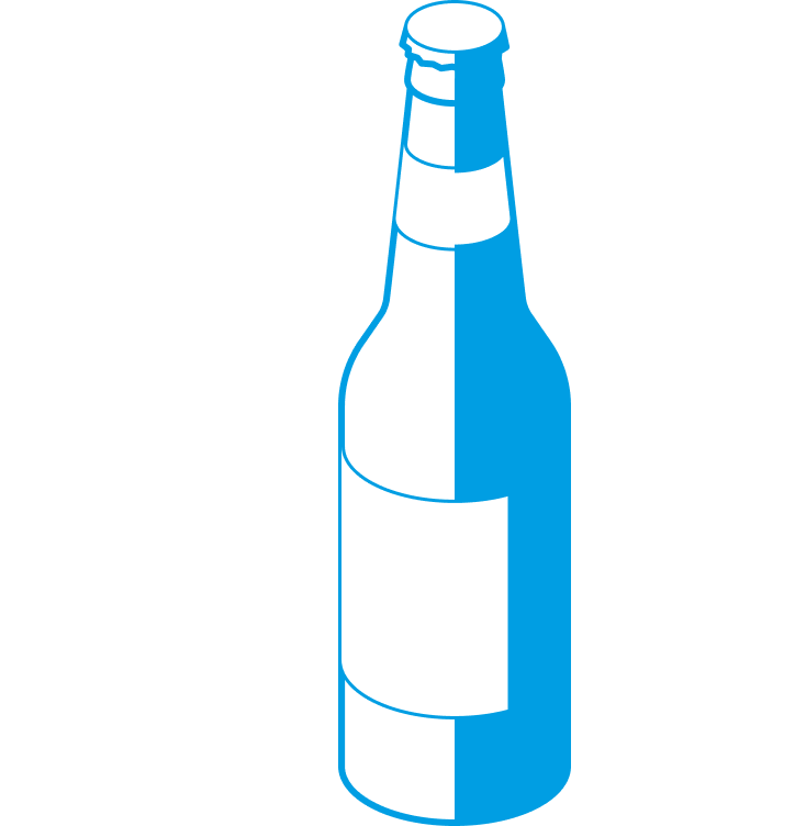 Icono compuesto por una botella de bebida y un alimento, que simboliza sectores como la tecnología alimentaria y la ingeniería de procesos, para las máquinas fabricadas por SPALECK