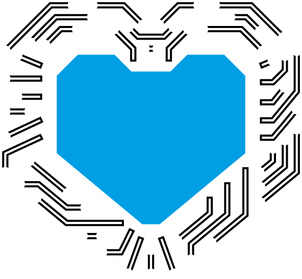 Icono de un corazón rodeado por un chip semiconductor, como símbolo de sectores exigentes, como la tecnología médica y la industria de los semiconductores, para el fabricante por encargo SPALECK