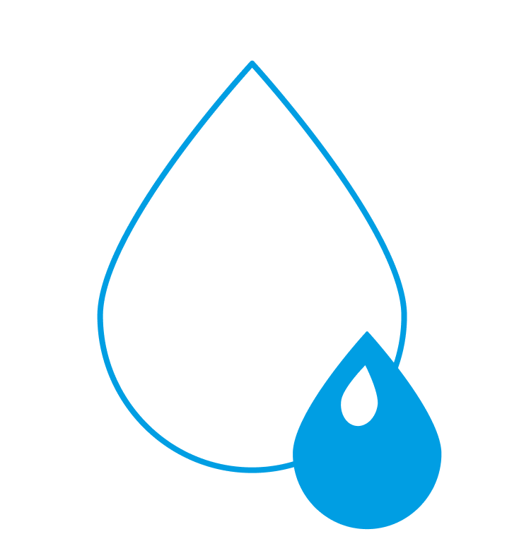 Se han diseñado dos gotas de agua como icono para los procesos de tratamiento de agua y del ciclo de aguas residuales de las soluciones de SPALECK