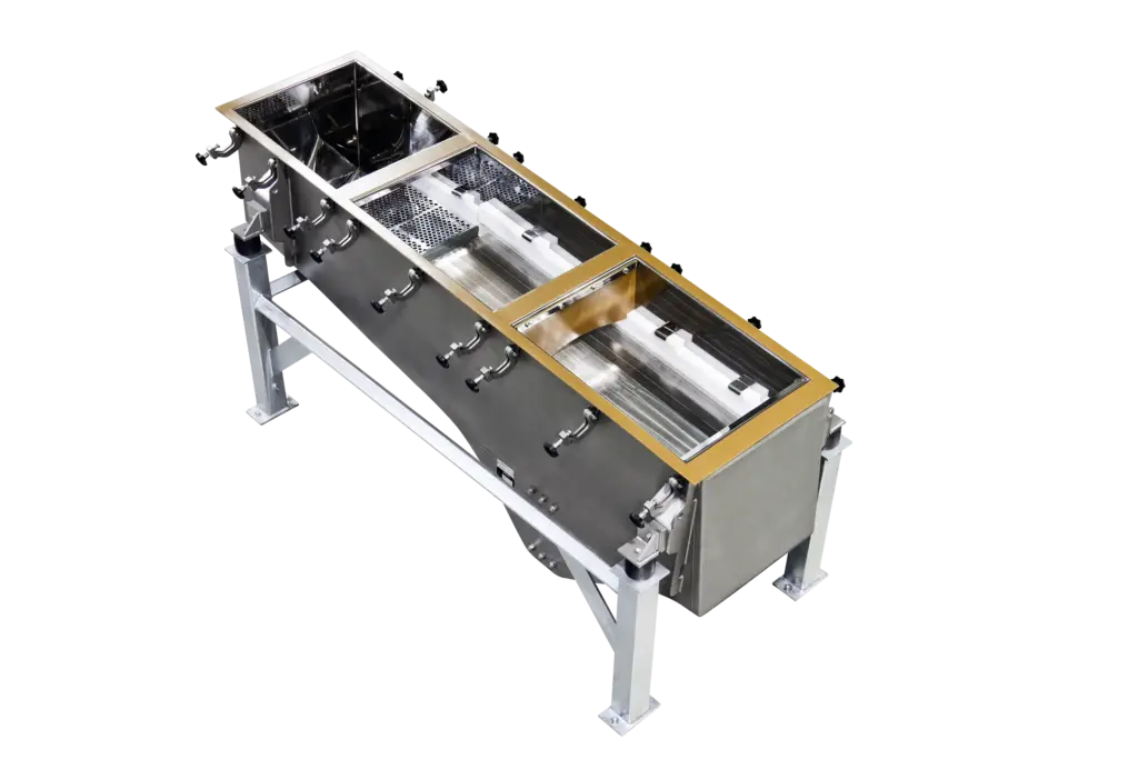 Máquina para salas blancas destinada a la deshidratación de granulado con tamizado de control integrado